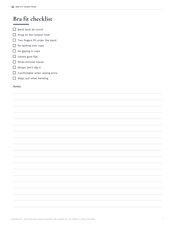 Preview of Bra Fit Checklist Printable