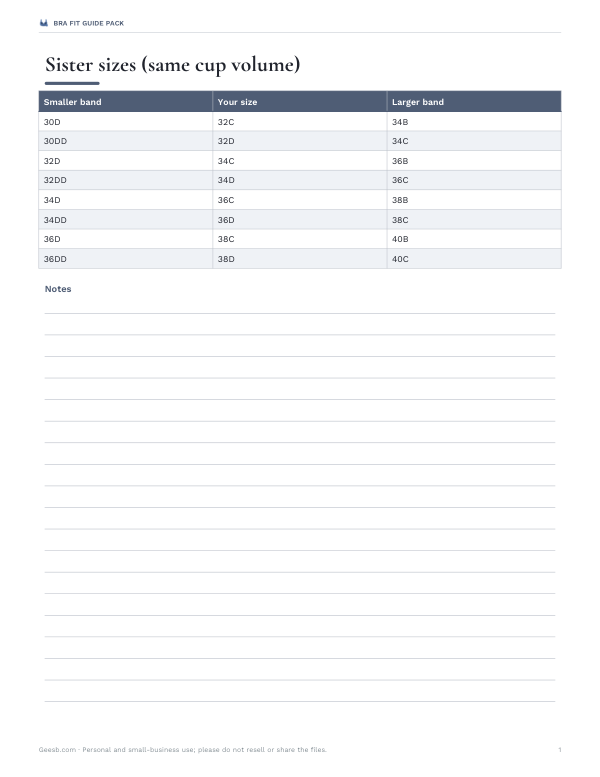 Preview of Printable Sister Sizes Chart