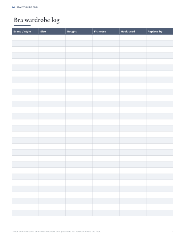 Preview of Printable Bra Wardrobe Log